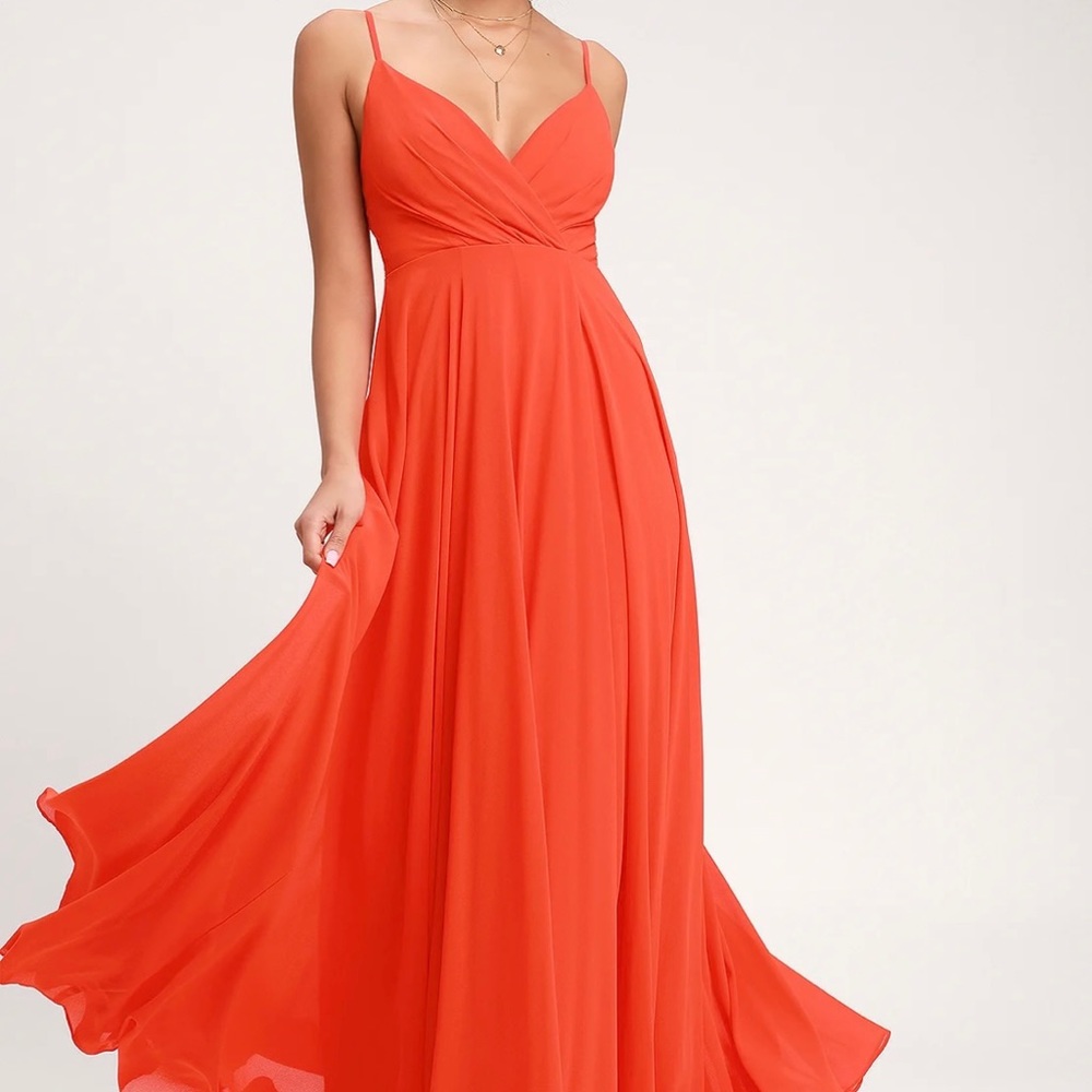 Lulus All About Love Maxi Dress in Coral Red